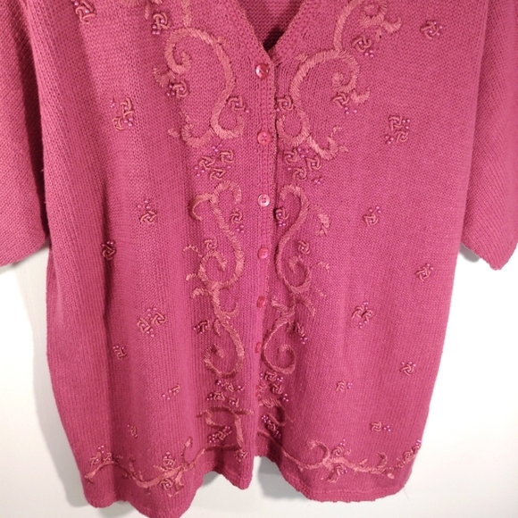 Vintage Sz 26 Maggie Lawrence Cardigan Embroidered Beaded 26/28 Cottage 90s - Picture 5 of 16